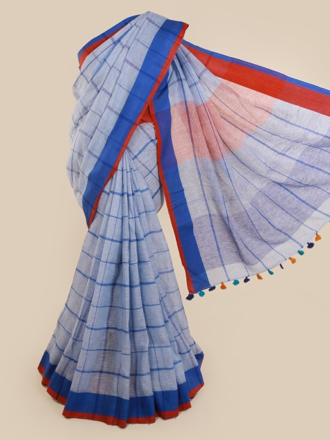 

Pothys Blue Checked Linen Blend Saree