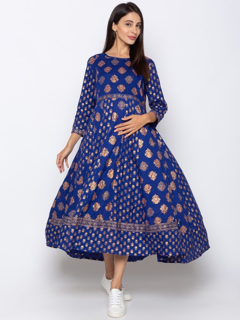 

MomToBe Women Blue Printed Maternity & Feeding Maxi Dress