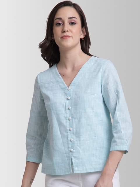 

Fablestreet Blue Pure Cotton Shirt Style Top