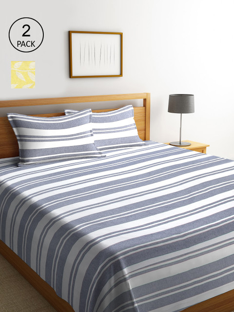 

KLOTTHE Set Of 2 Striped Double King Bed Covers With 4 Pillow Covers, Grey