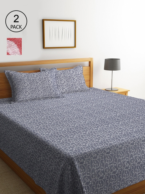 

KLOTTHE Set Of 2 Woven-Design Double King Bed Covers With 4 Pillow Covers, Grey