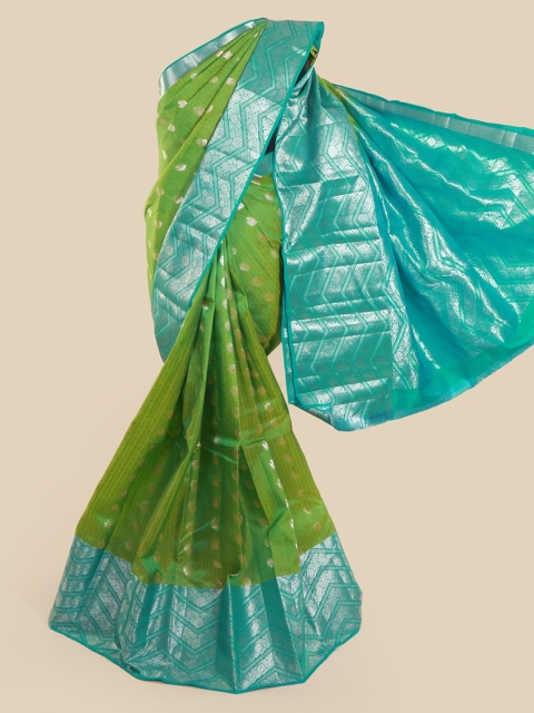 

Pothys Green & Turquoise Blue Pure Silk Woven Design Kanjeevaram Saree