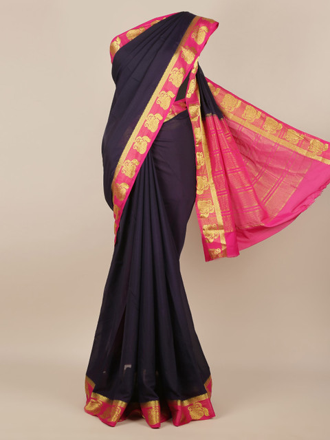 

Pothys Navy Blue Solid Poly Georgette Saree