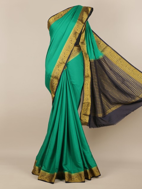 

Pothys Green Solid Poly Georgette Saree