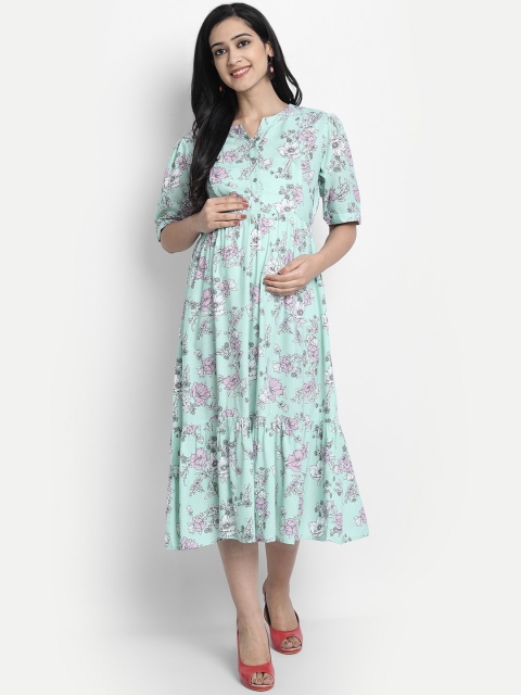

Aaruvi Ruchi Verma Women Green & White Floral Printed A-Line Maternity Dress