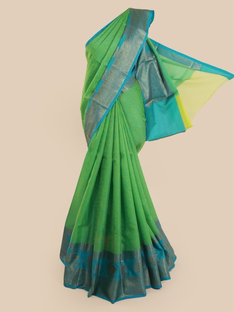 

Pothys Green Solid Cotton Blend Saree