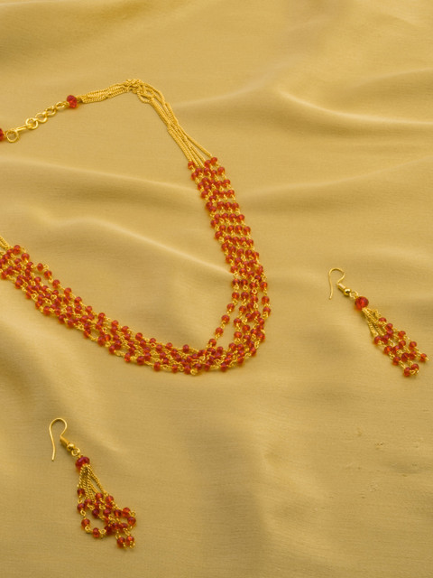 

Alankruthi Gold-Plated & Red Beaded Layer Jewellery Set