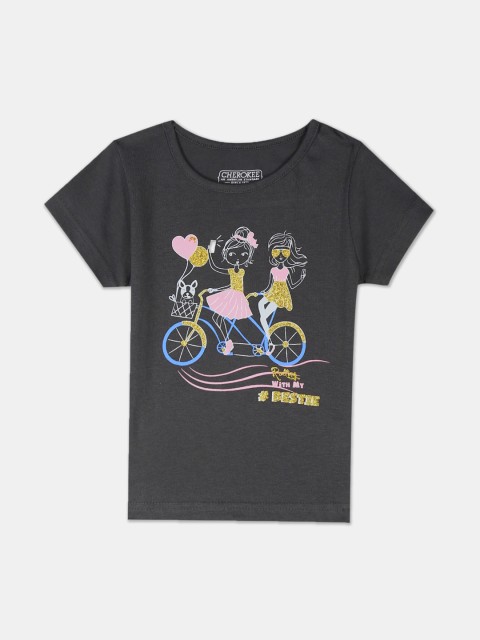 

Cherokee Girls Grey Printed Round Neck T-shirt