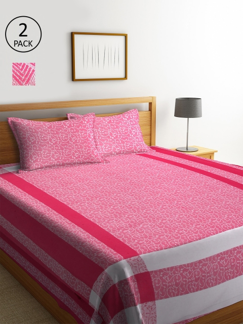 

KLOTTHE Set Of 2 Floral Double King Bed Covers with 4 Pillow Covers, Pink
