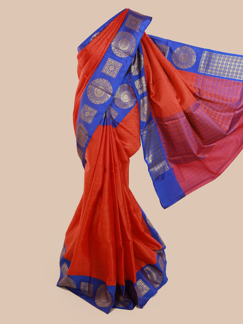 

Pothys Orange & Blue Cotton Blend Woven Design Saree