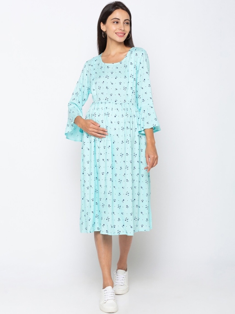 

MomToBe Women Blue Printed A-Line Maternity & Feeding Dress