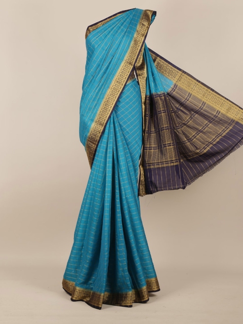 

Pothys Blue Checked Poly Georgette Saree