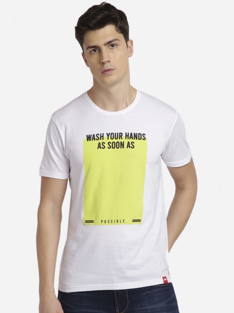 

MASH UNLIMITED Men White Printed Round Neck T-shirt