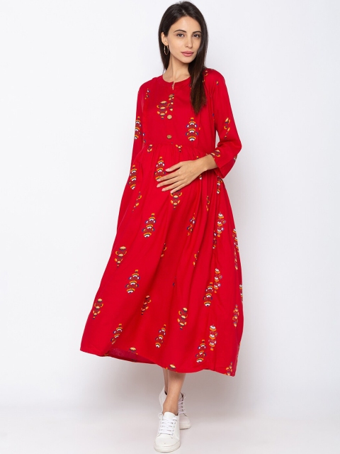 

MomToBe Women Red Printed Maternity & Feeding Maxi Dress