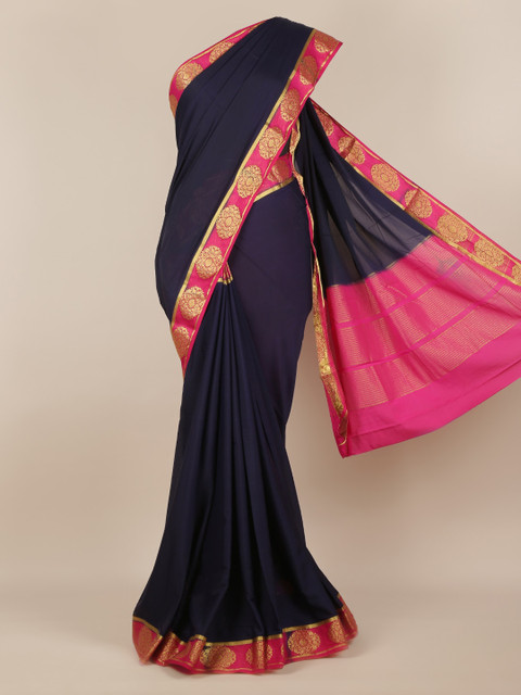 

Pothys Navy Blue Solid Poly Georgette Saree