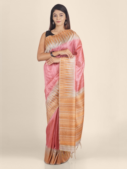 

KAJREE Pink Pure Linen Woven Design Handloom Sambalpuri Saree