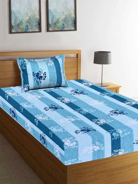 

Tistabene Blue Striped 180 TC Cotton 1 Single Bedsheet with 1 Pillow Covers