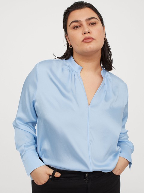 

H&M+ Women Blue Long Satin Blouse