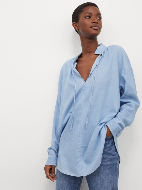 

H&M Women Blue Lyocell-Blend Blouse