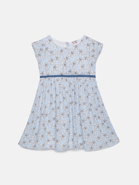 

ZION Girls Blue & White Floral Printed A-Line Dress