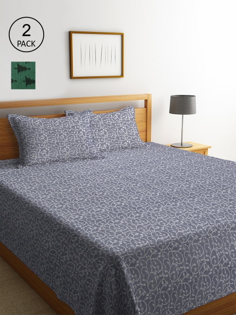 

KLOTTHE Set Of 2 Floral Double King Bed Covers with 4 Pillow Covers, Grey