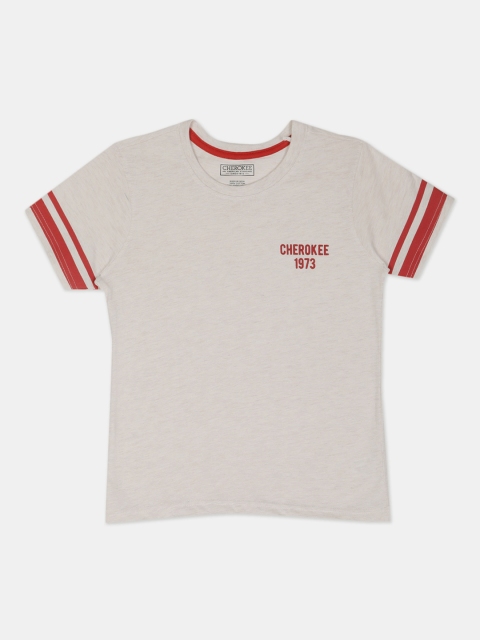 

Cherokee Boys Cream-Coloured Solid Round Neck Cotton T-shirt