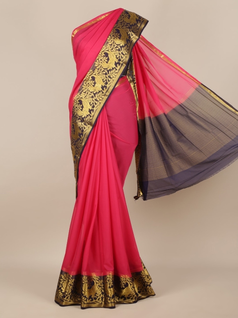

Pothys Pink & Gold-Toned Poly Georgette Solid Saree