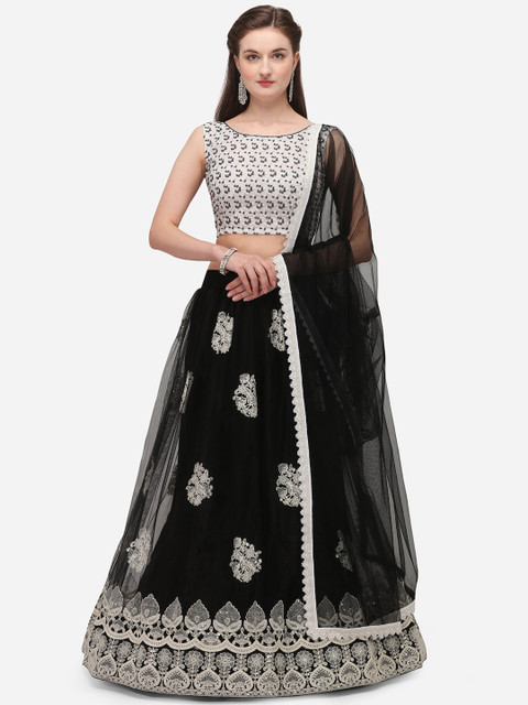 

Aasvaa Black & White Embellished Semi-Stitched Lehenga & Unstitched Blouse with Dupatta