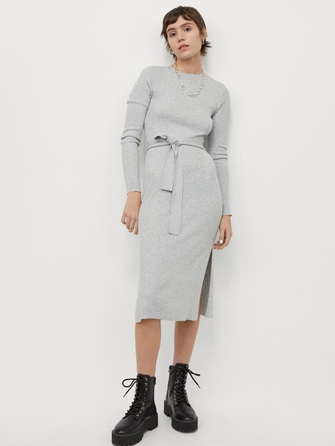

H&M Women Grey Solid Rib-Knit Dress