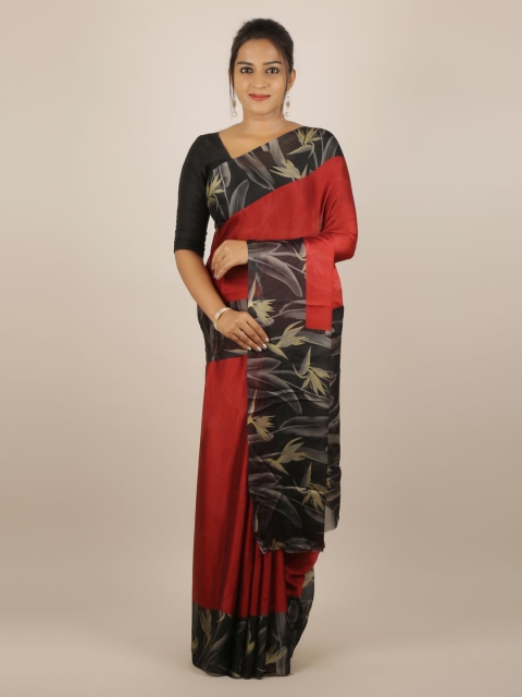 

Pothys Red & Black Poly Georgette Solid Saree