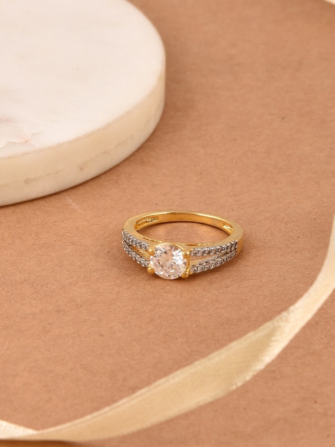 

Tistabene Gold-Plated & White Stone-Studded Sustainable Finger Ring