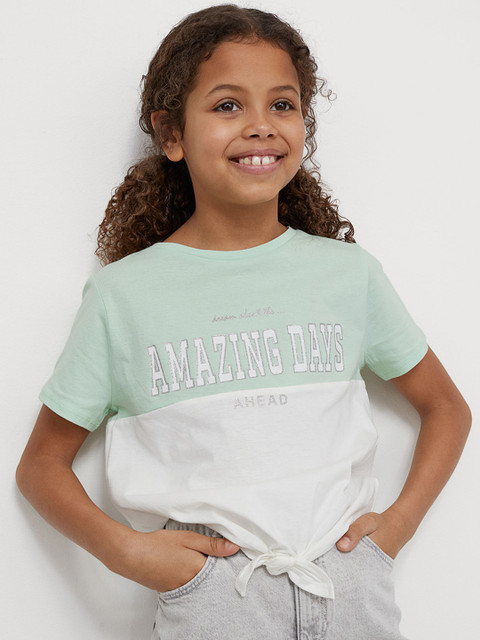 

H&M Girls Mint Green & White Tie-Hem Top