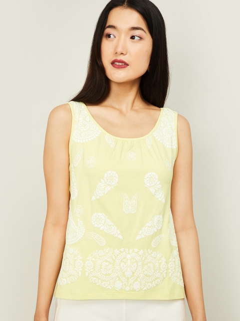 

CODE by Lifestyle Yellow Printed Scoop Neck Top