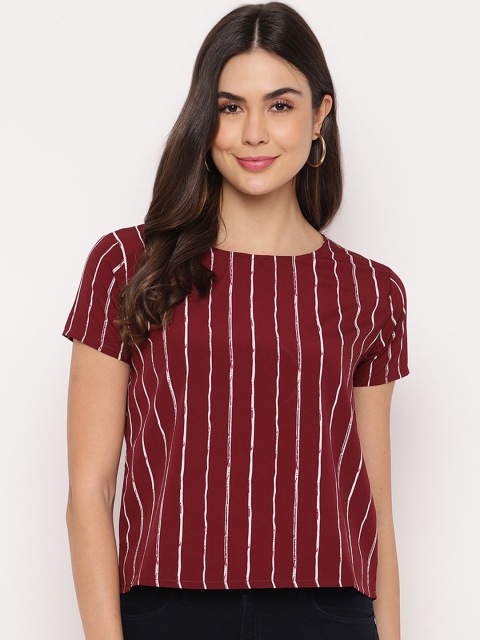 

Mayra maroon & white striped crepe regular top