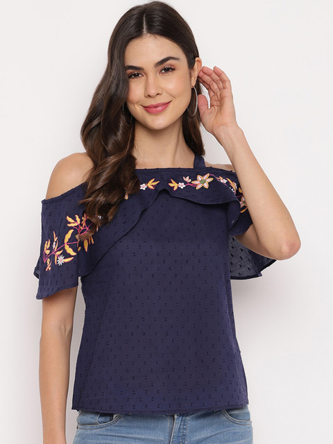 

Mayra Women Navy Blue Solid Regular Top