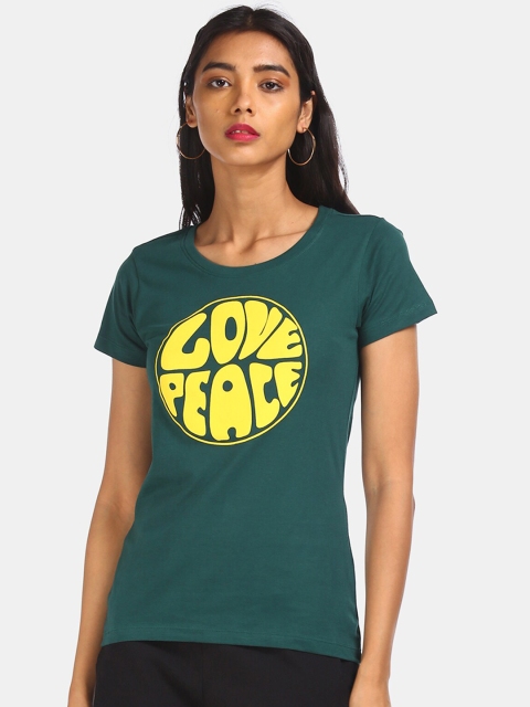 

Sugr Women Teal Blue Printed Round Neck T-shirt