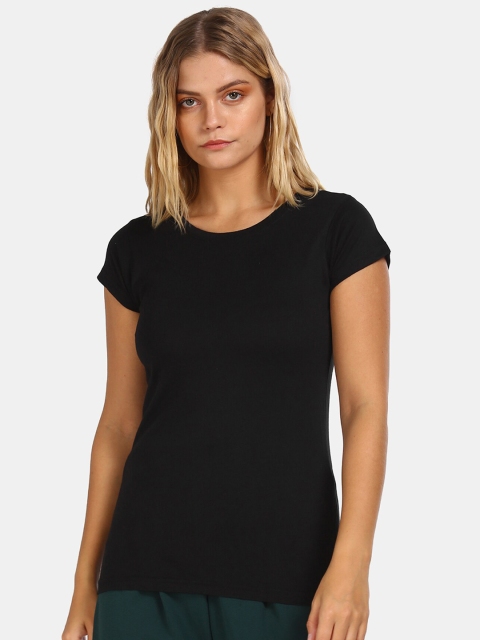 

Sugr Women Black Solid Round Neck T-shirt