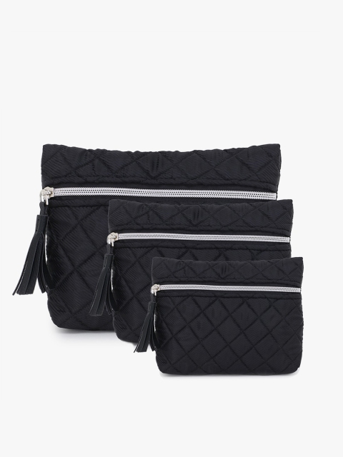 

Anekaant Women Set Of 3 Black Quilted Pouches