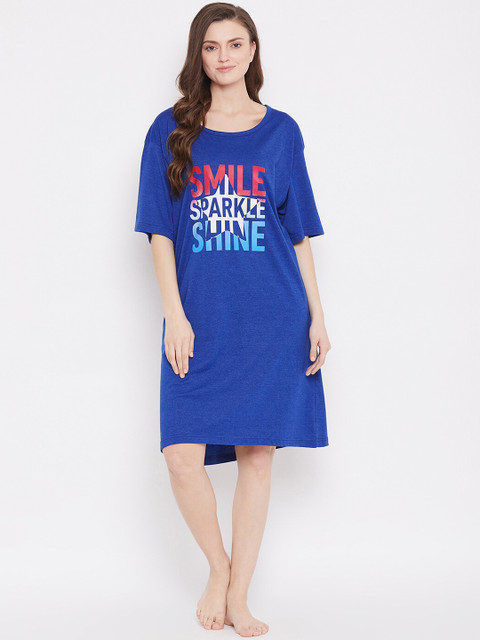 

Clovia Women Blue Printed Nightdress