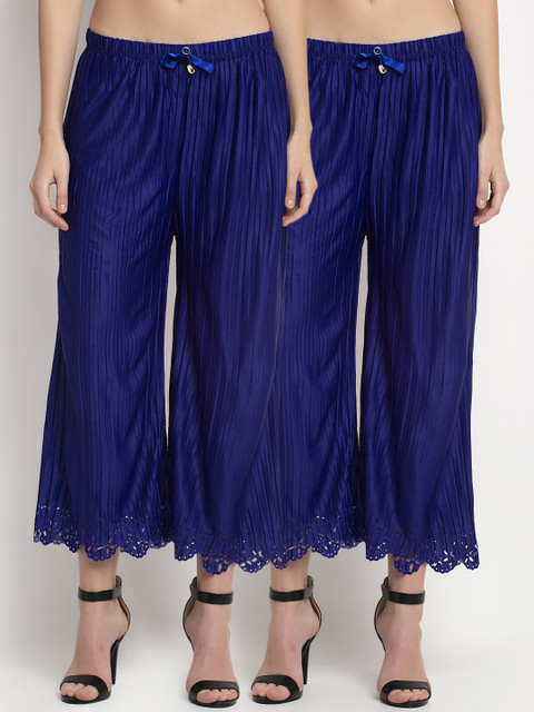 

NEUDIS Women Pack Of 2 Navy Blue Regular Fit Solid Culottes