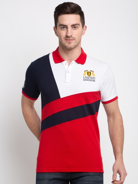 

Rodamo Men Red Colourblocked Polo Collar T-shirt