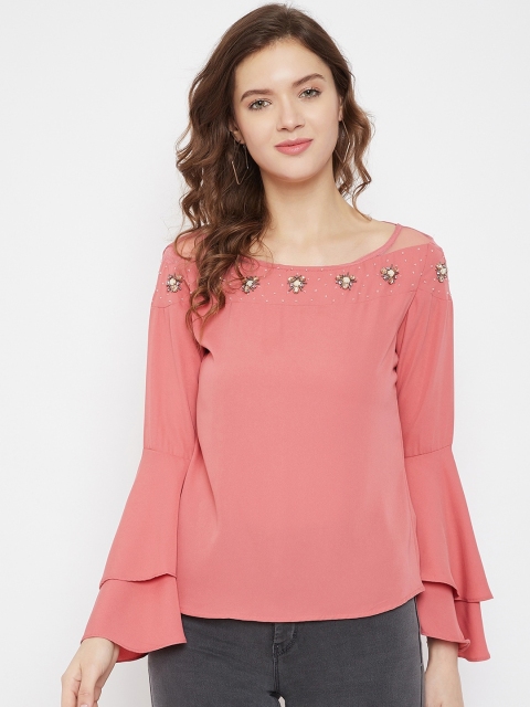 

Madame Women Pink Bell Sleeved Regular Top