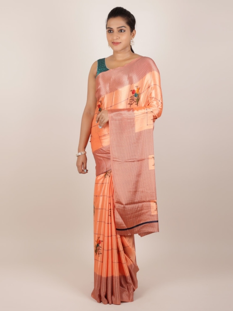 

Pothys Peach-Coloured Printed Poly Crepe Saree