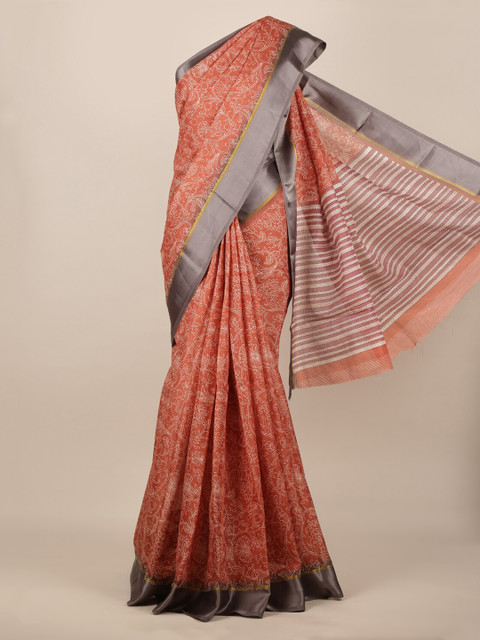 

Pothys Rust & White Jute Silk Printed Saree