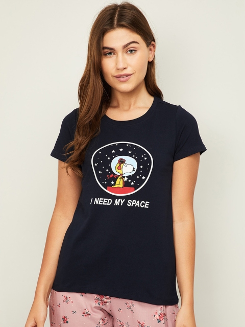 

Ginger by Lifestyle Women Navy Blue & White Snoopy Printed Lounge T-Shirt