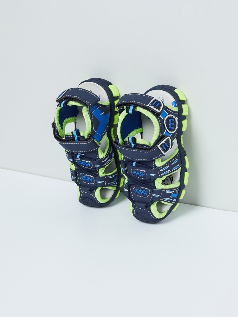 

max Boys Navy Blue & Fluorescent Green Comfort Sandals