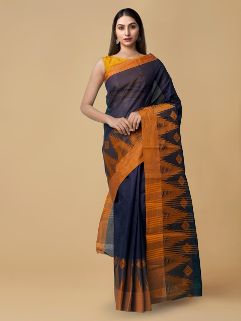

Unnati Silks Blue Pure Cotton Solid Kanjeevaram Saree