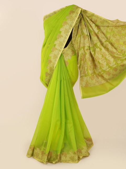 

Pothys Green Solid Cotton Blend Saree