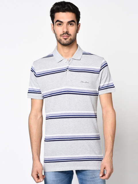 

Octave Men Grey Striped Polo Collar T-shirt