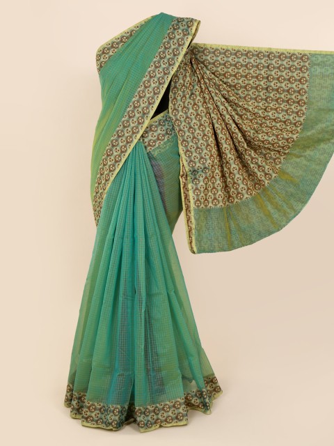 

Pothys Green Checked Cotton Blend Saree